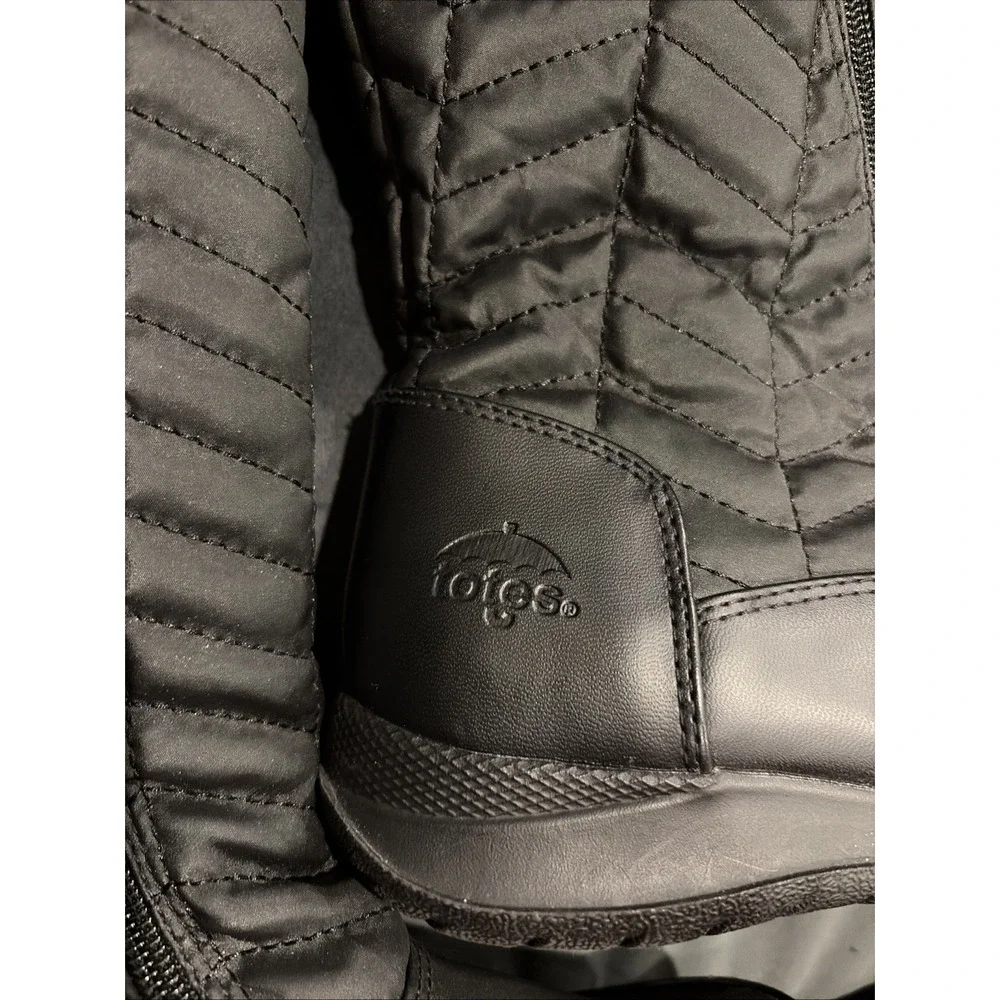 Totes Jodi Black Boots Sz 8 Waterproof Winter Side Zip Quilted